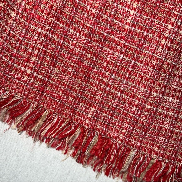 BCBG MaxAzria Cotton Wool Blend Tweed Mini Skirt in Candy Cane Red + Cream - Picture 9 of 12